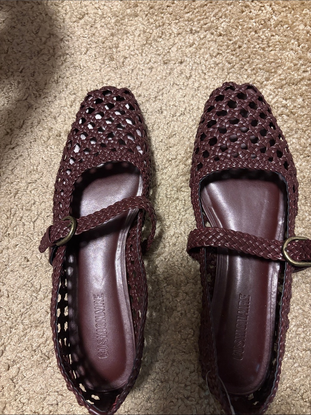Cushionaire Women's Braided Mary Jane Mules in Burgundy